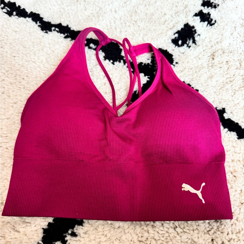 Puma Fuchsia Ribbed Strappy Sports Bra